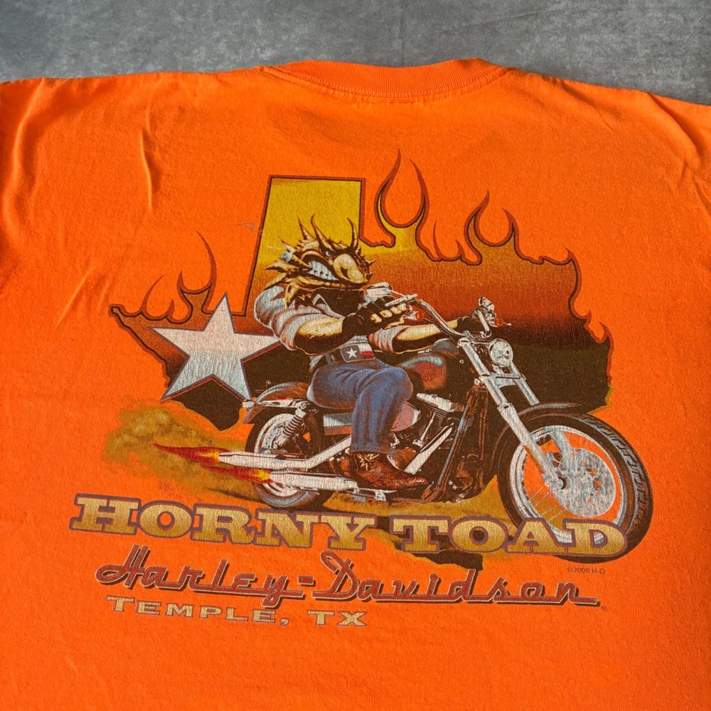 Harley-Davidson T-Shirt Mens XL Orange Horny Toad Temple TX Graphic Biker 2009